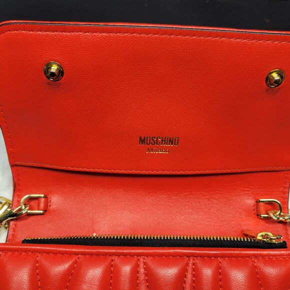 Moschino Red Quilted Nappa Monogram Leather Crossbody/Shoulder Bag w/COA - Picture 8 of 16